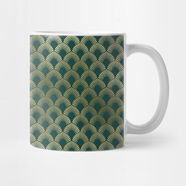 Teal and Gold Vintage Art Deco Ringed Scales Pattern by podartist